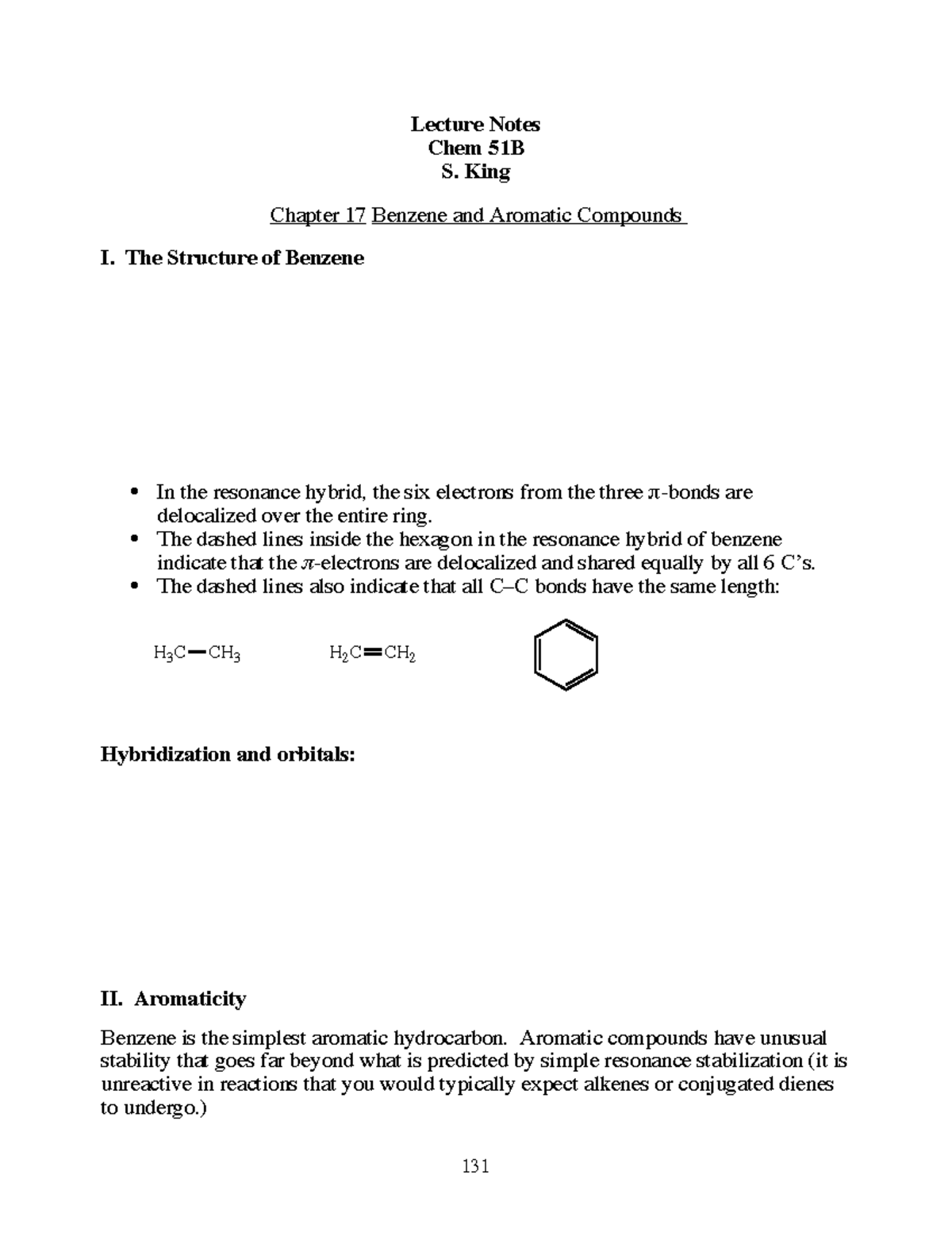 Benzene & Aromatic Compounds - Lecture Notes Chem 51B S. King Chapter ...