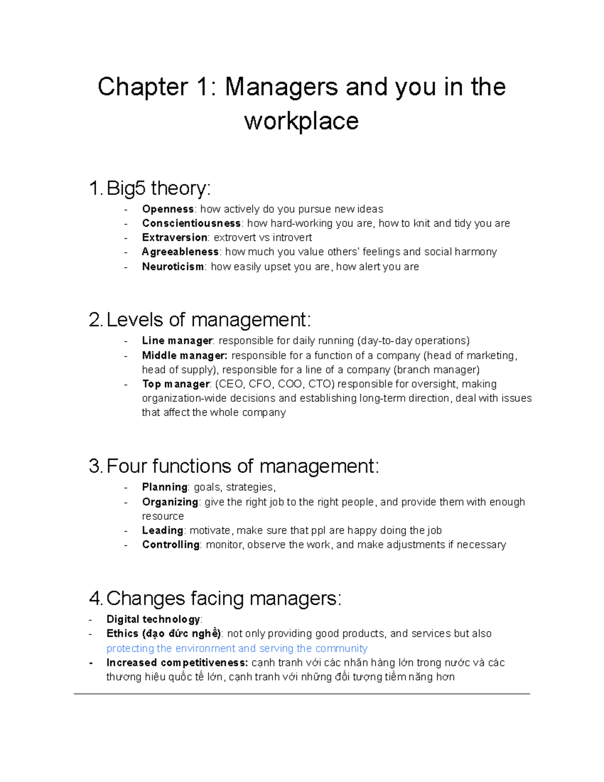PM Notes - Chapter 1: Managers and you in the workplace 1 theory ...