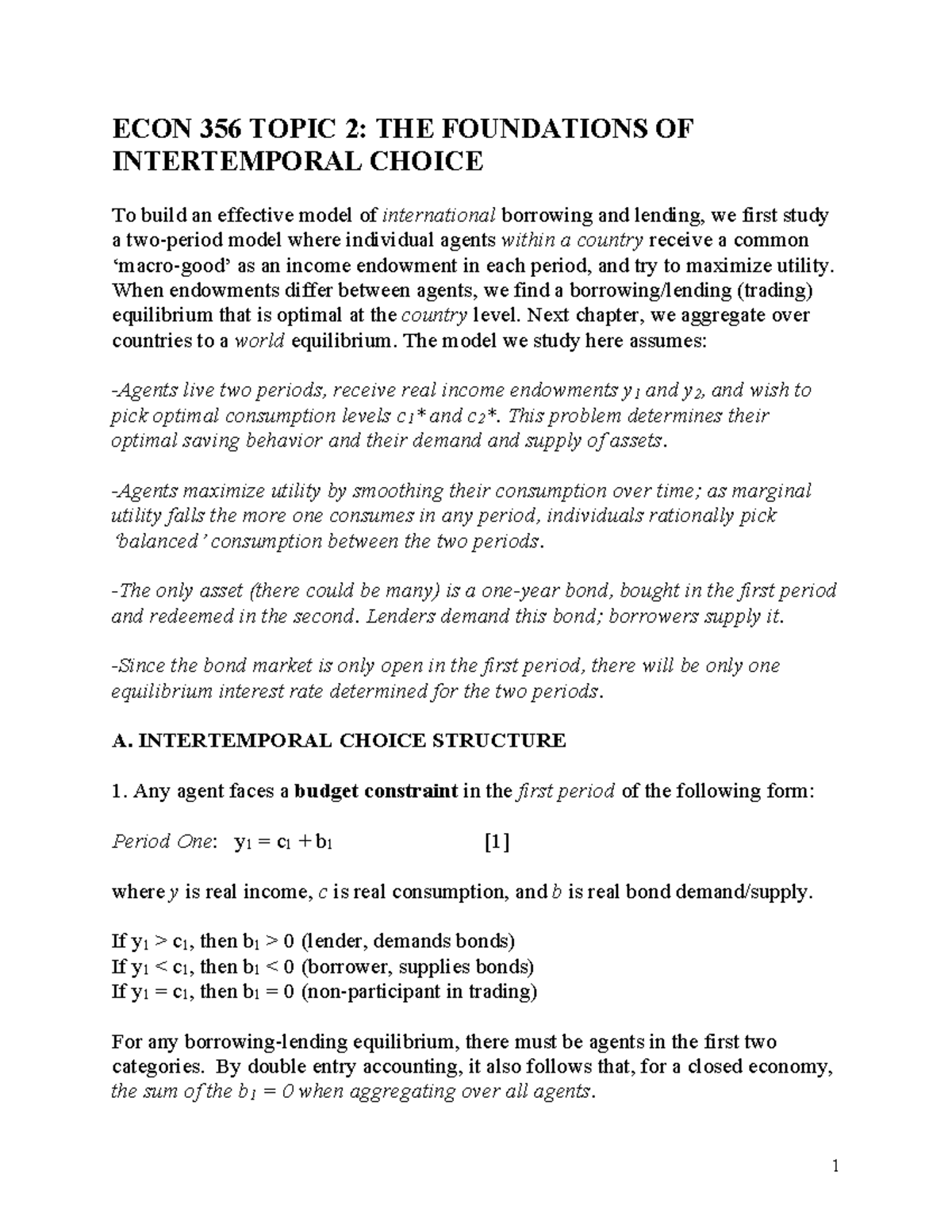 356 Topic 2 Foundations OF Intertemporal Choice - ECON 3 56 TOPIC 2 ...