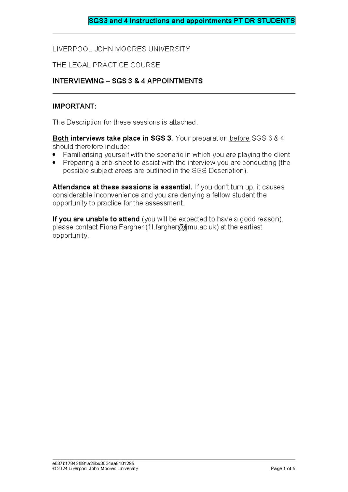 SGS 3-4 Instructions and appointments PT DR - Both interviews take ...