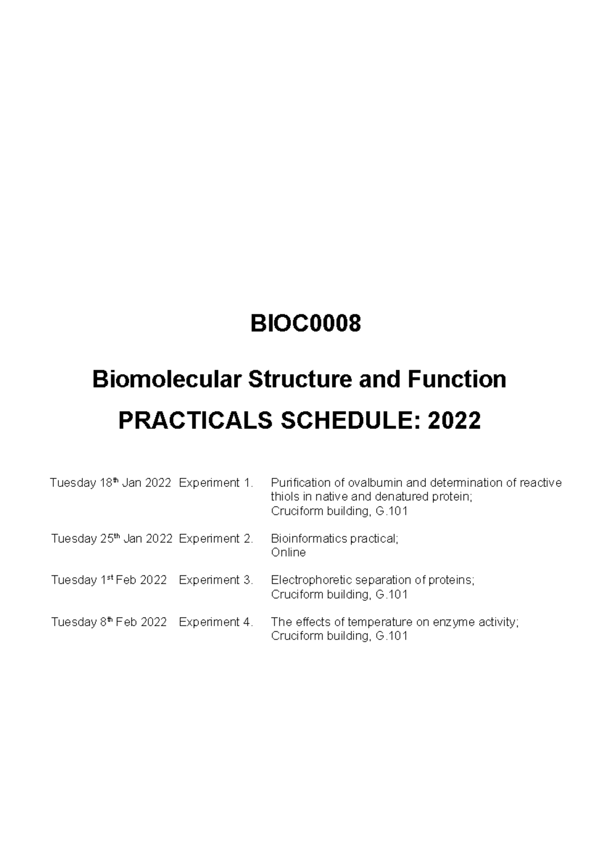 Bioc0008 Practicals 2022 BIOC Biomolecular Structure and Function