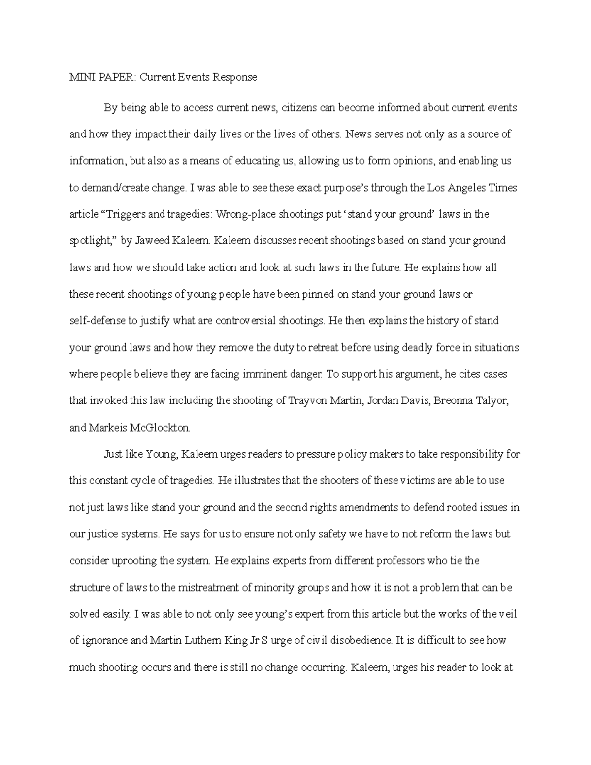 MINI Paper Current Events Response - MINI PAPER: Current Events ...