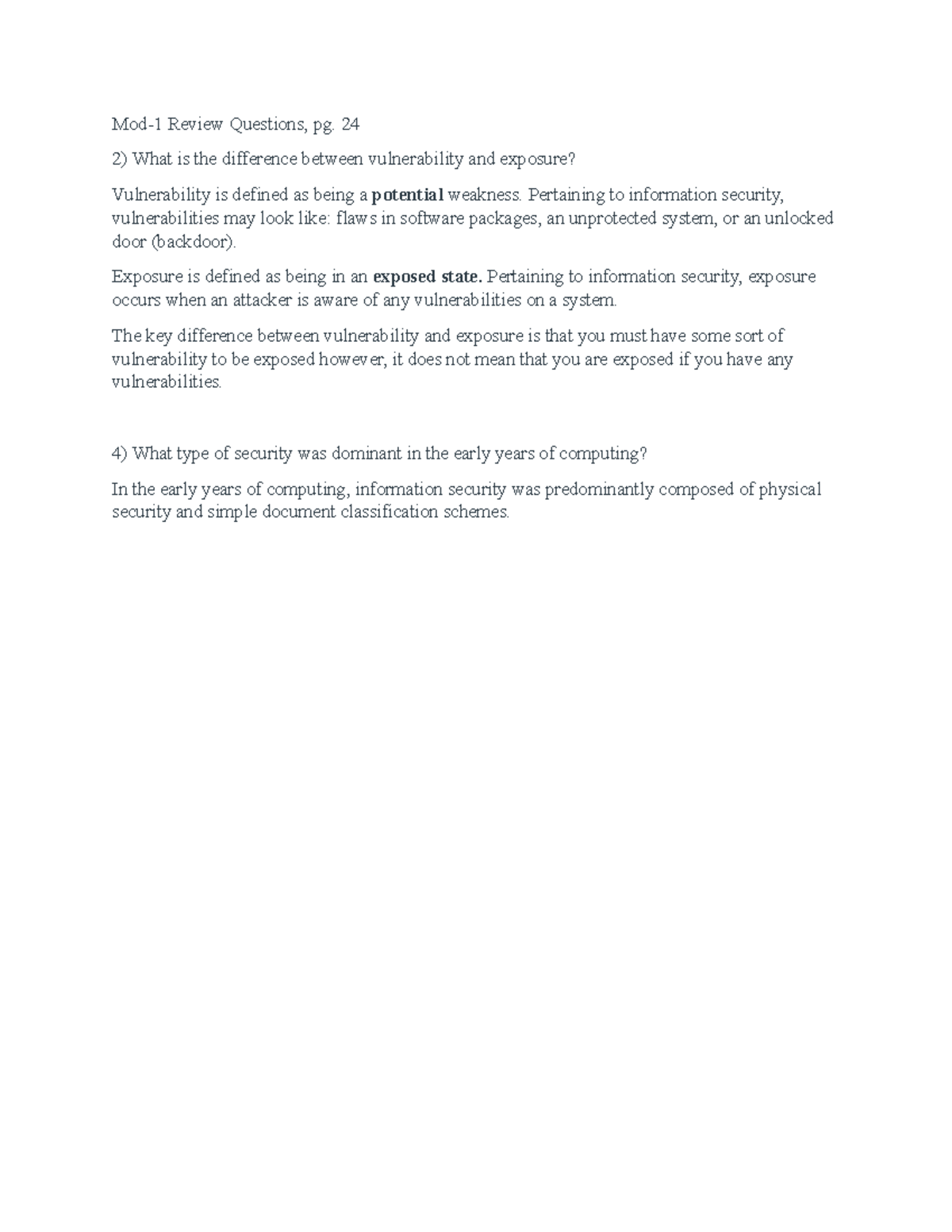 Intro Info Sec reviewq 2-4 - Mod-1 Review Questions, pg. 24 2) What is ...