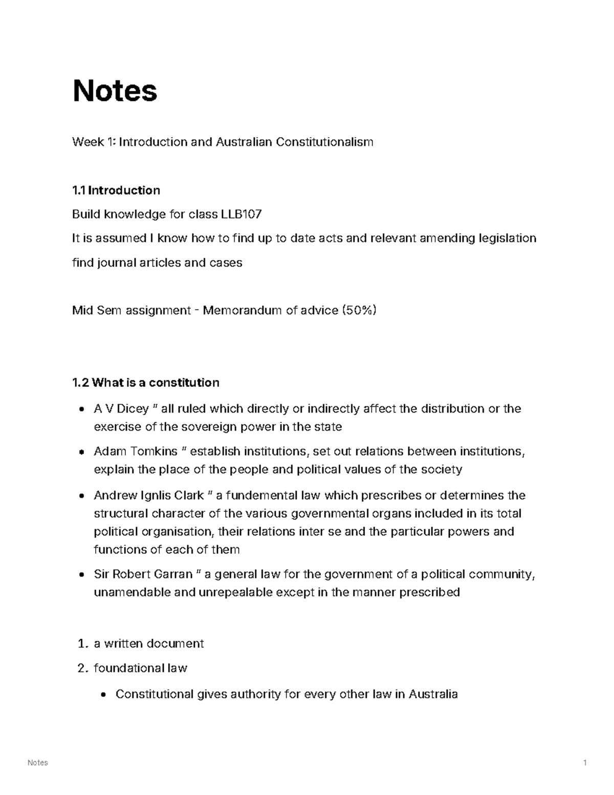 Week 1 Lecture Notes - Notes Week 1 Introduction and Australian ...