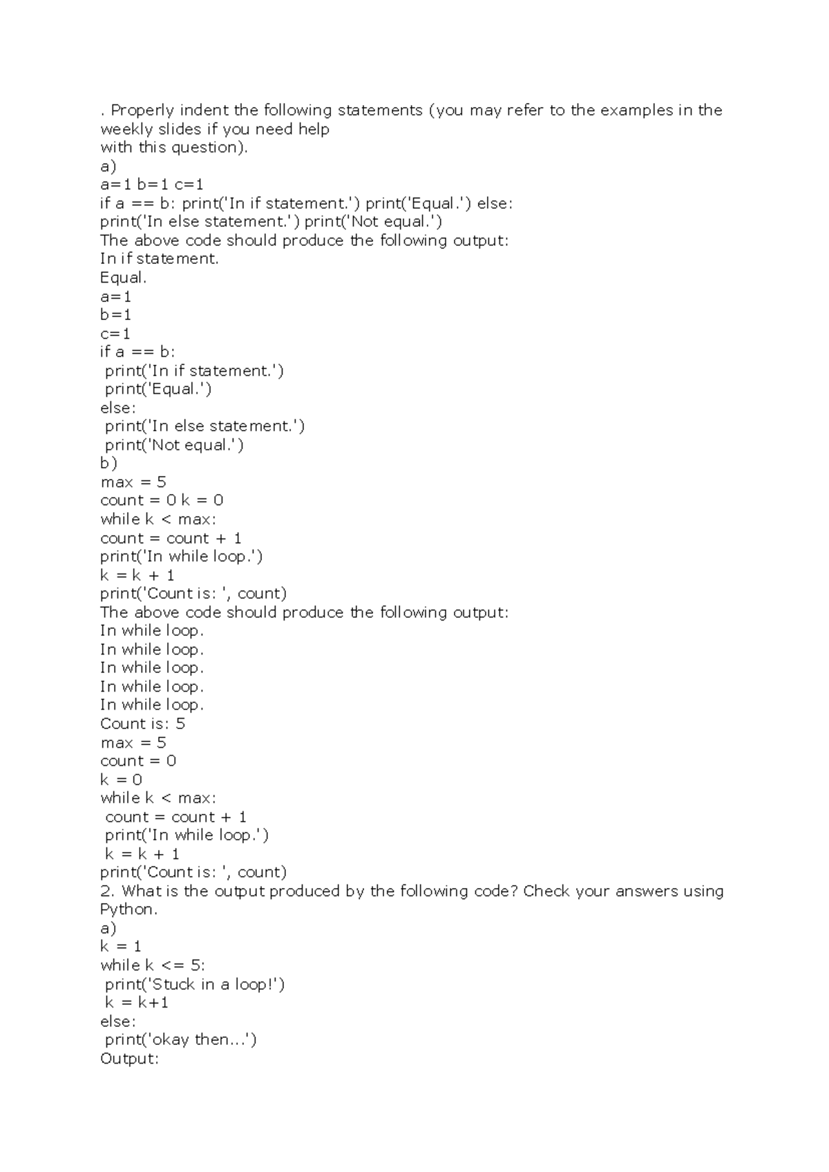Solutions of pracs - . Properly indent the following statements (you ...