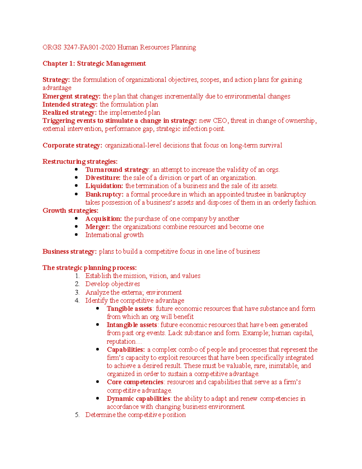 HR planning Chapter notes - ORGS 3247-FA801-2020 Human Resources ...