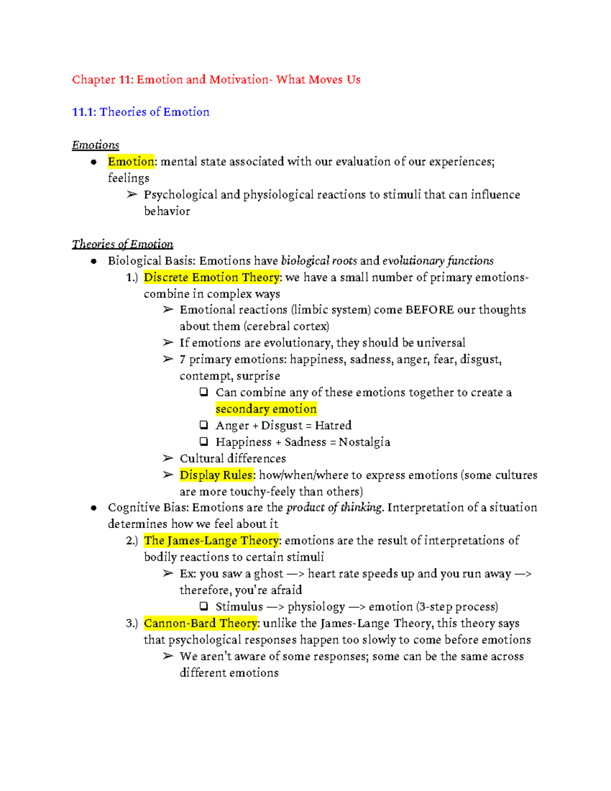 PSYC 100 Chapter 11 Emotion And Motivation - Chapter 11: Emotion And ...