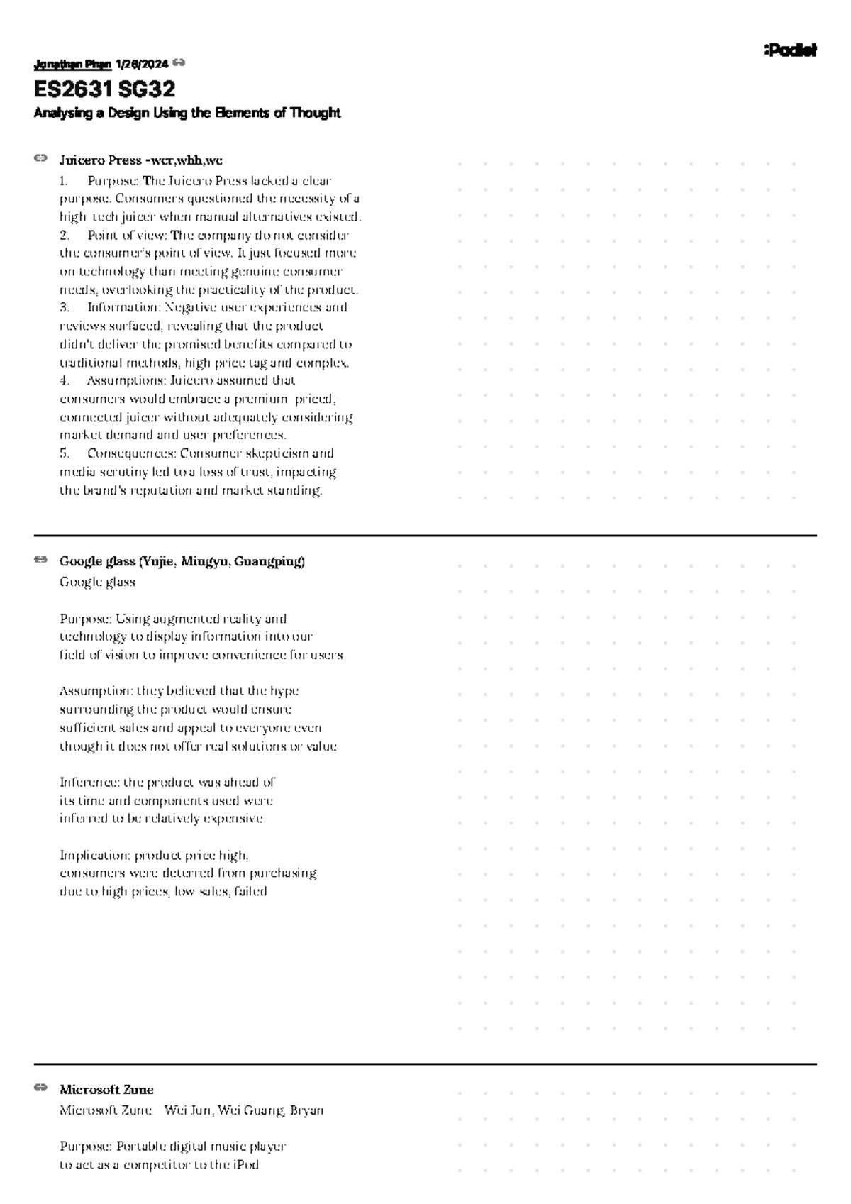 ES2631 T2 Padlet (SG32) - Jonathan Phan 1/26/ ES 2631 SG 32 Analysing a ...