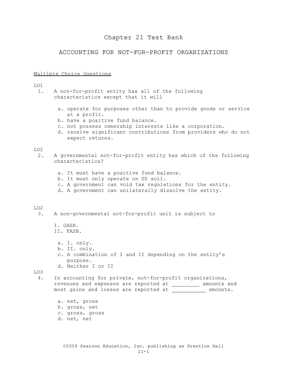 Chapter 21 Accounting For Non Profit Organizations - Chapter 21 Test ...