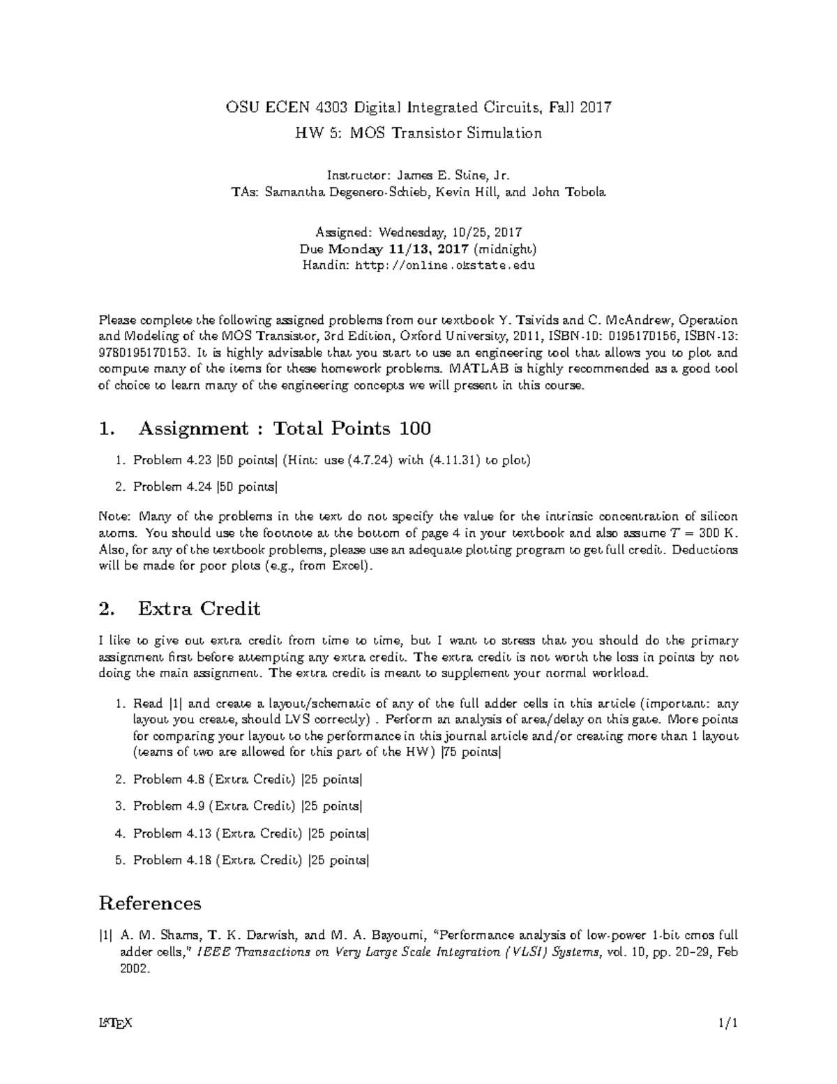 Homework 5 (questions only) - OSU ECEN 4303 Digital Integrated Circuits ...