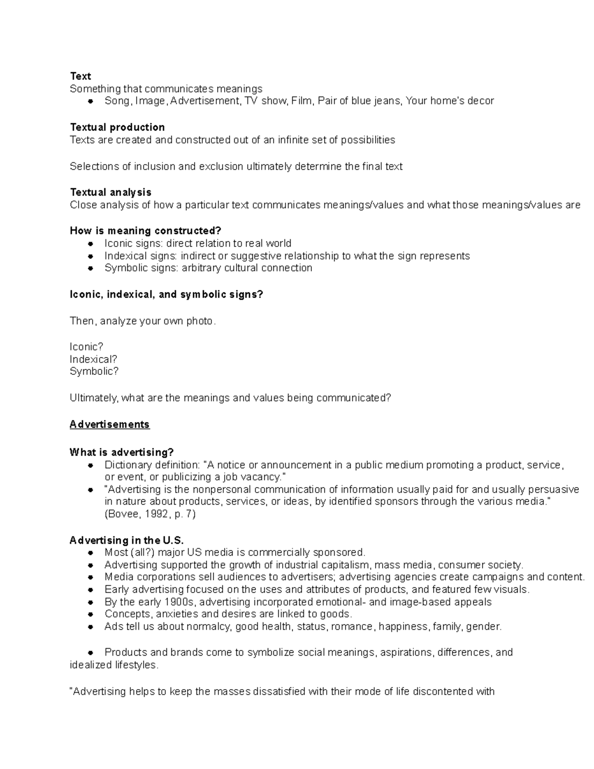 Textual Analysis Notes - Text Something that communicates meanings Song ...