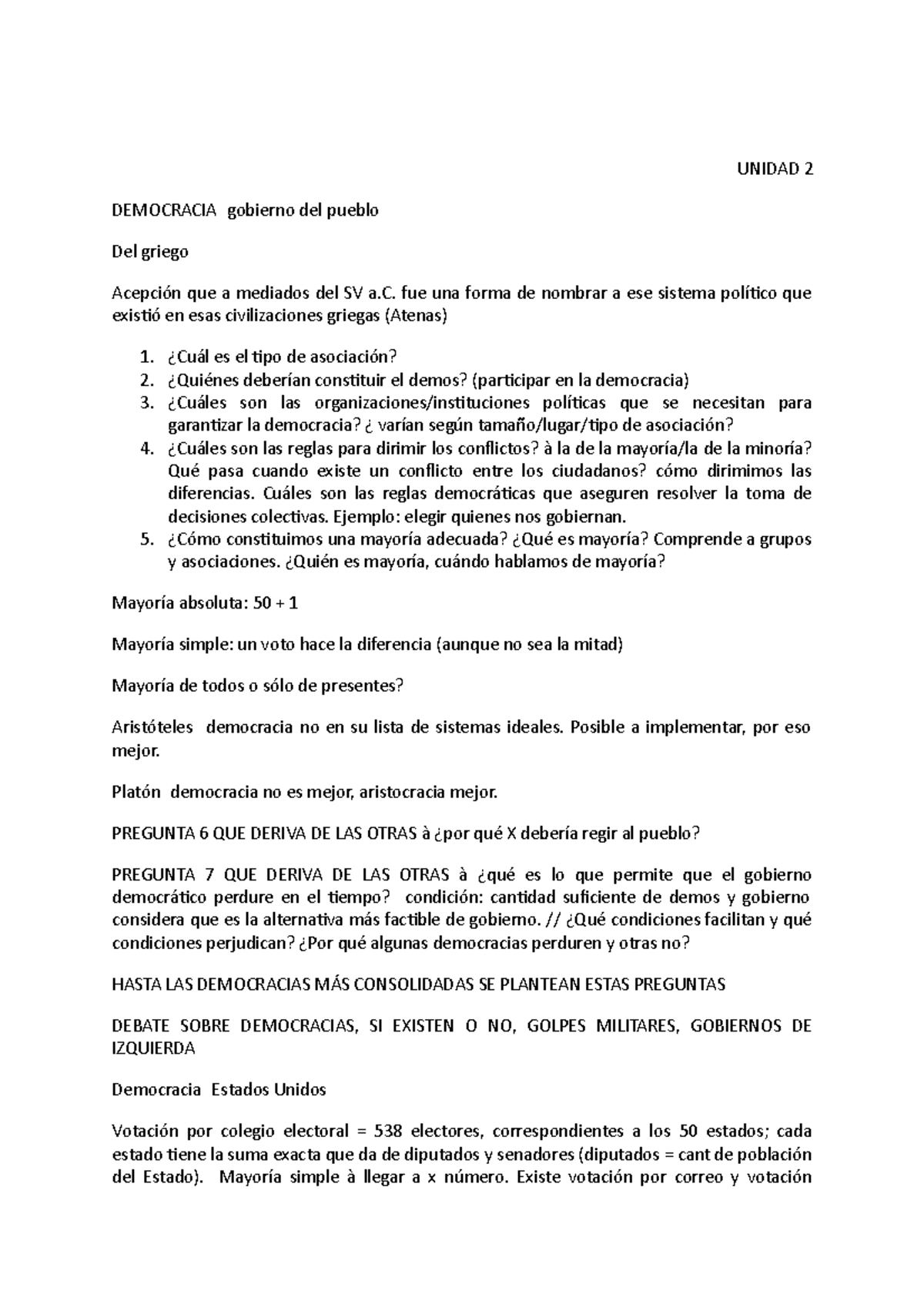 Resumen Política - UNIDAD 2 DEMOCRACIA Gobierno Del Pueblo Del Griego ...