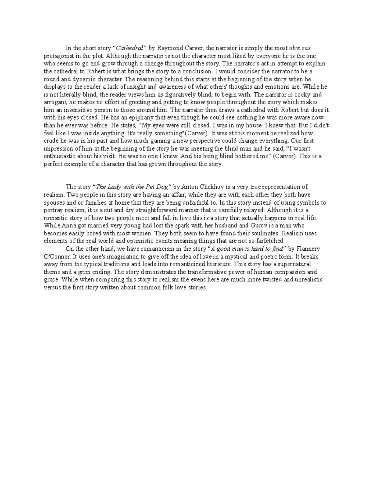 Midterm 2 Part 1 ENG 200 In the short story “Cathedral” by Raymond