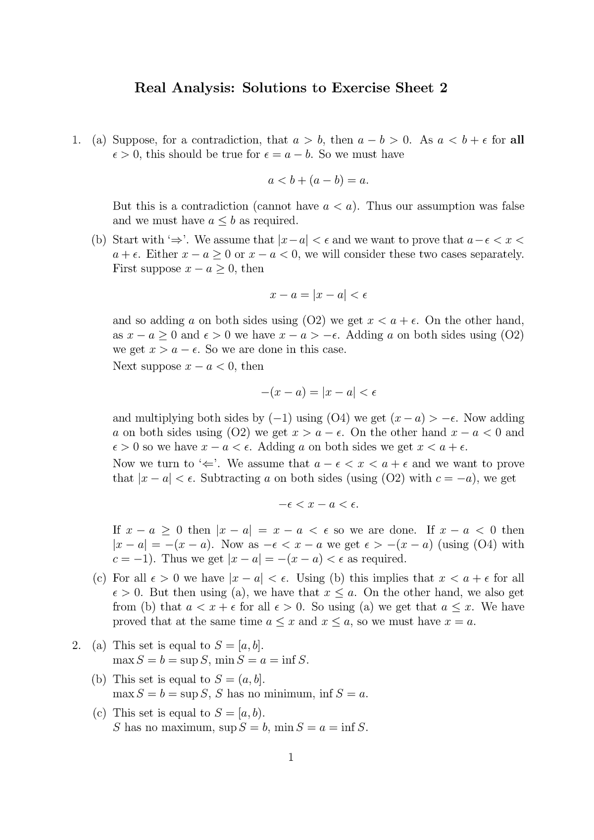 2008 2009 Real Analysis Exercise Sheet 2 Solutions Real Analysis Solutions To Exercise 2709