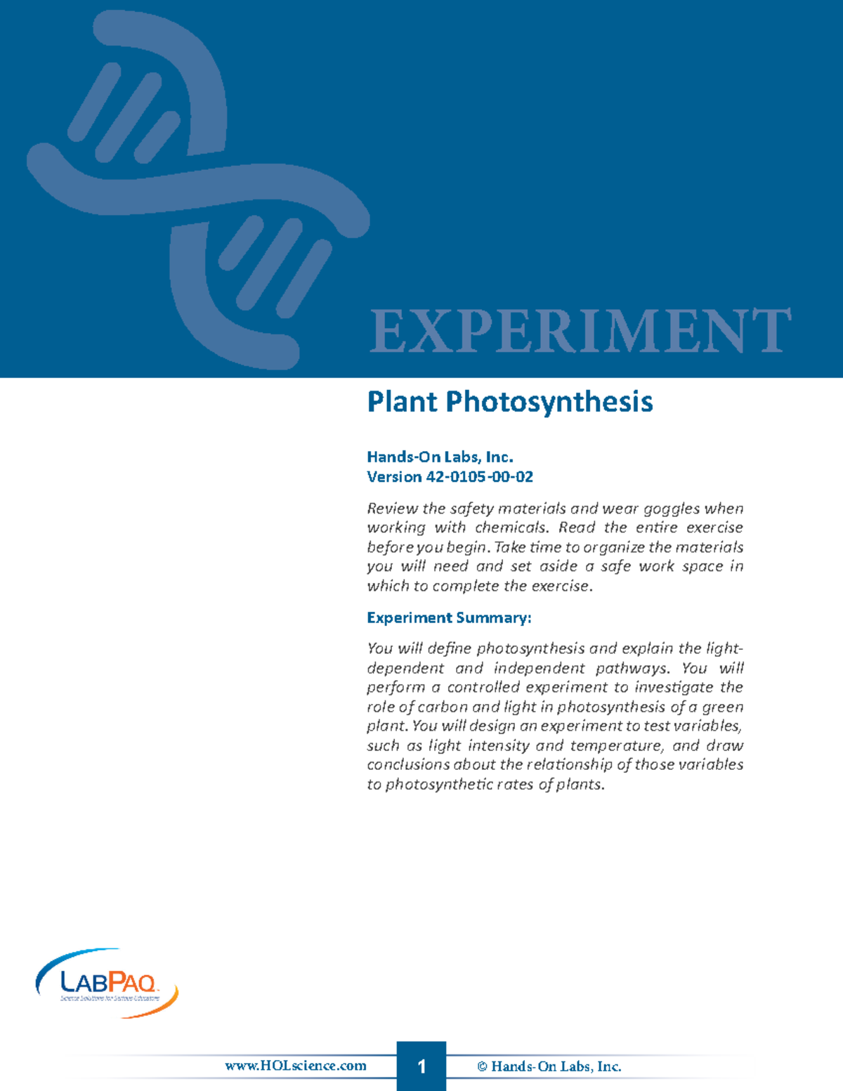Plant Photosynthesis Lab Plant Photosynthesis HandsOn Labs, Inc