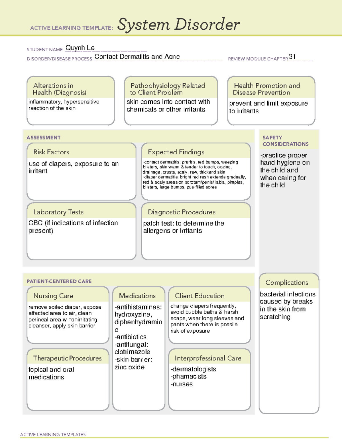 System disorder template - contact dermatitis - ACTIVE LEARNING ...