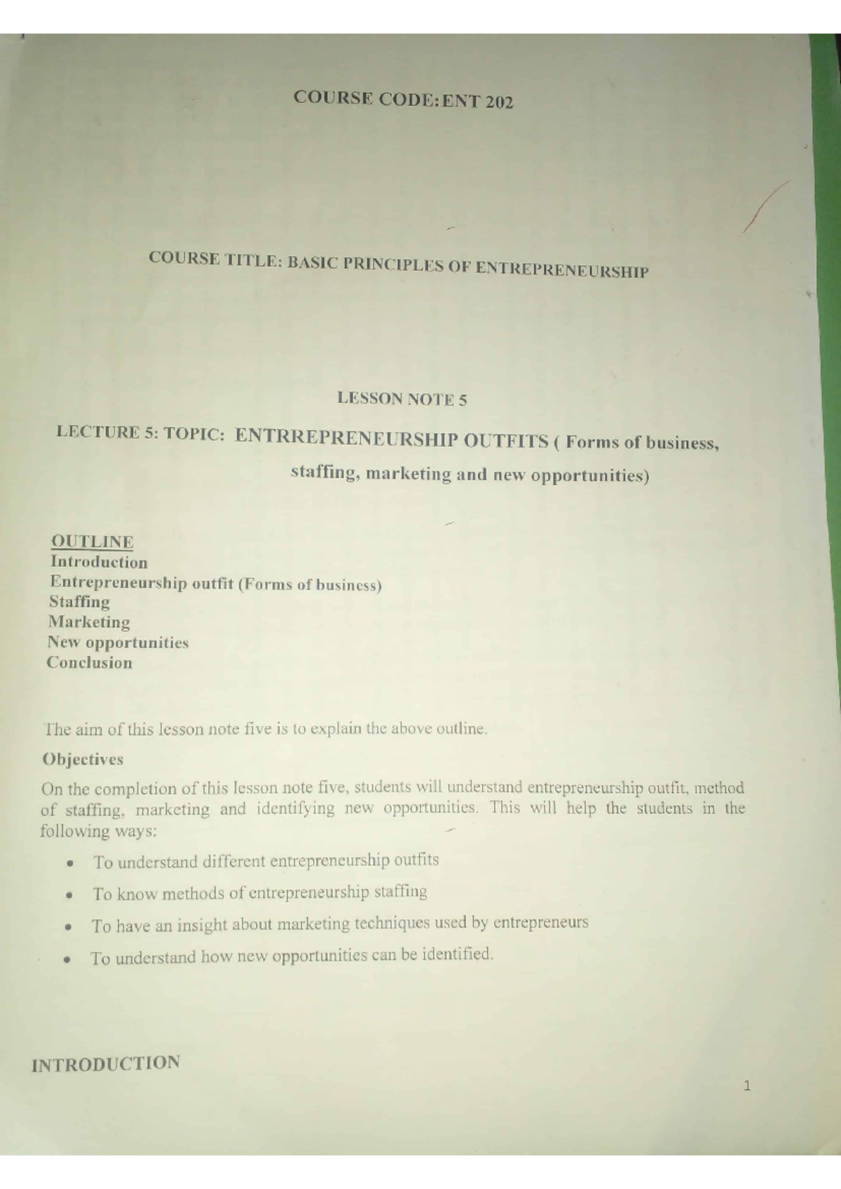 ENT Lecture 5 - Enterpreneurship - Studocu