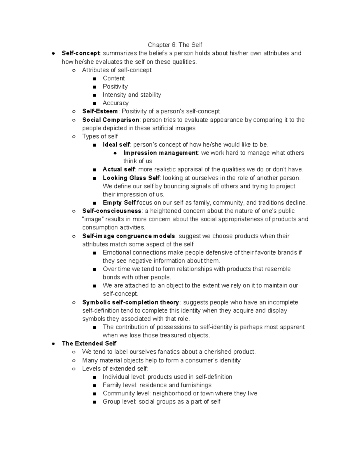 Test 2: Chapter 6 - Chapter 6: The Self Self-concept: summarizes the ...