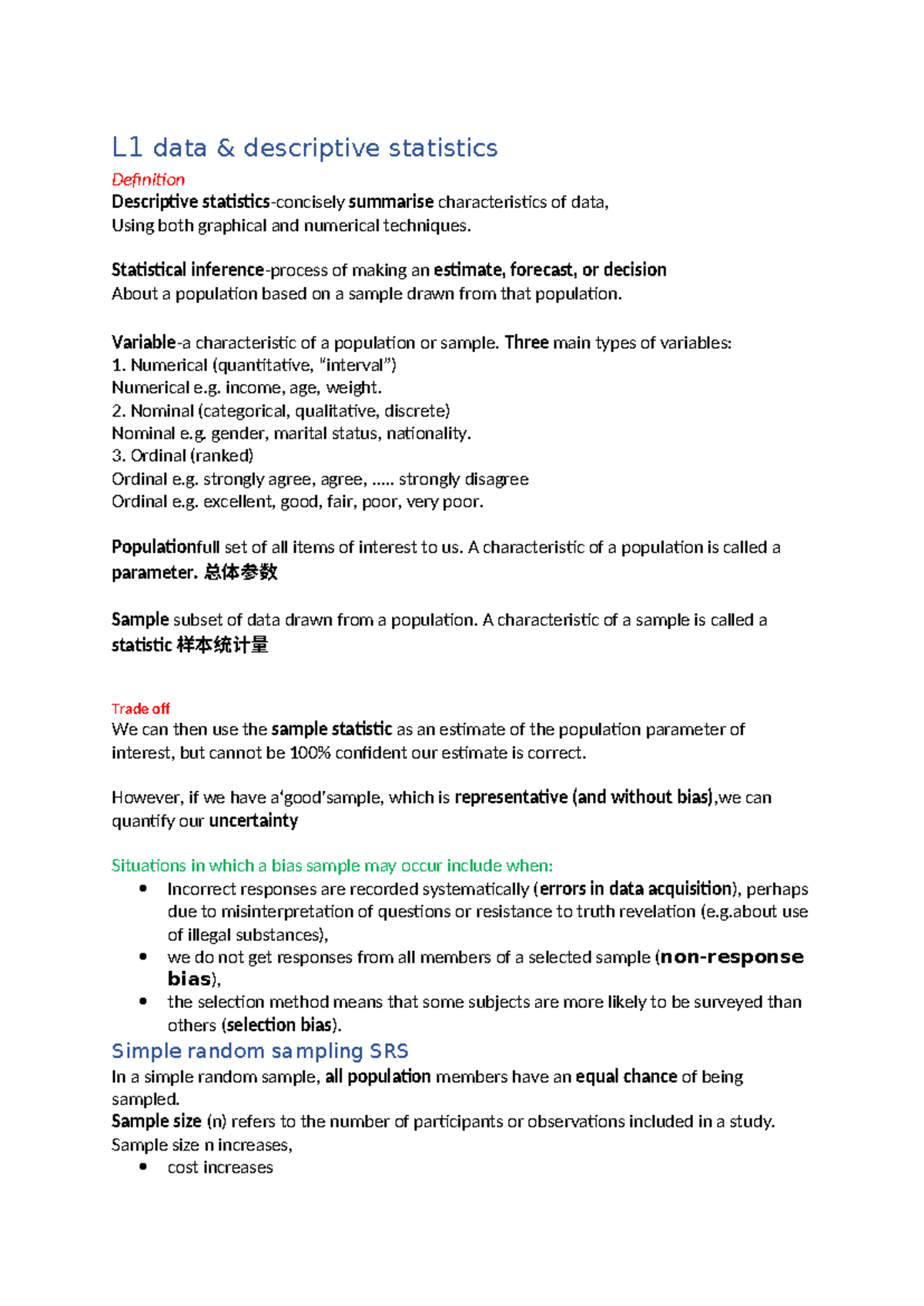 QMB- Final- Revision - L1 data & descriptive statistics Definition ...