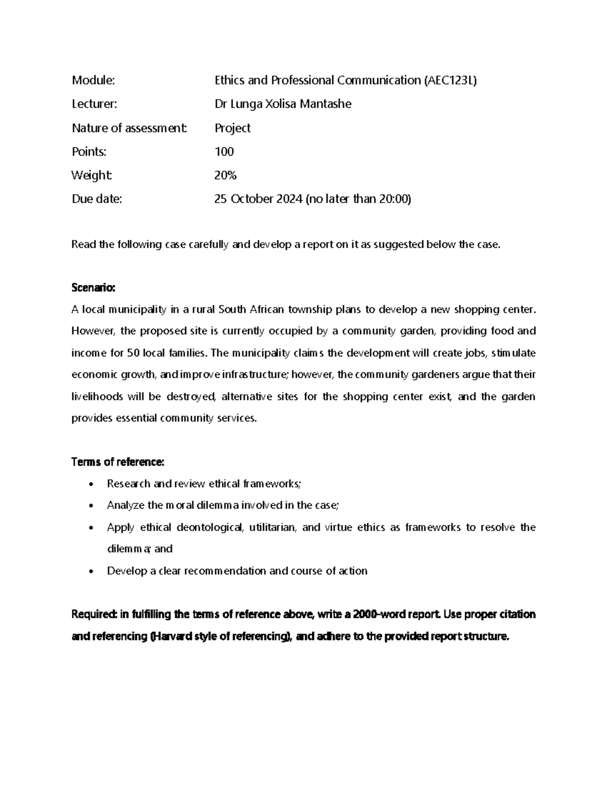 Ethics Project FOR AEC123L Module Ethics and Professional