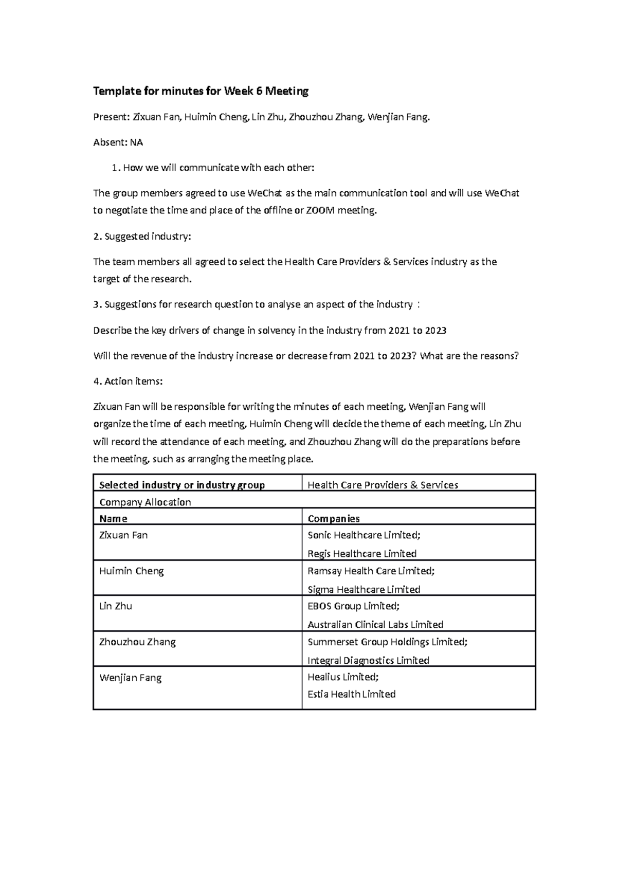 TU01 SGD 4 - SGD 4 - Template for minutes for Week 6 Meeting Present ...