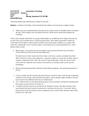 SOCY Homework 4-2 - SOCY110 F20 Introduction to Sociology Homework #4 ...
