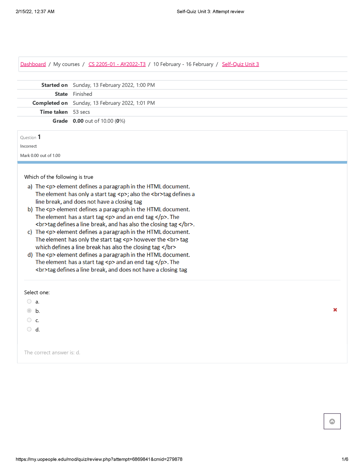 Self-Quiz Unit 3 Attempt Review 2 - Started On Sunday, 13 February 2022 ...