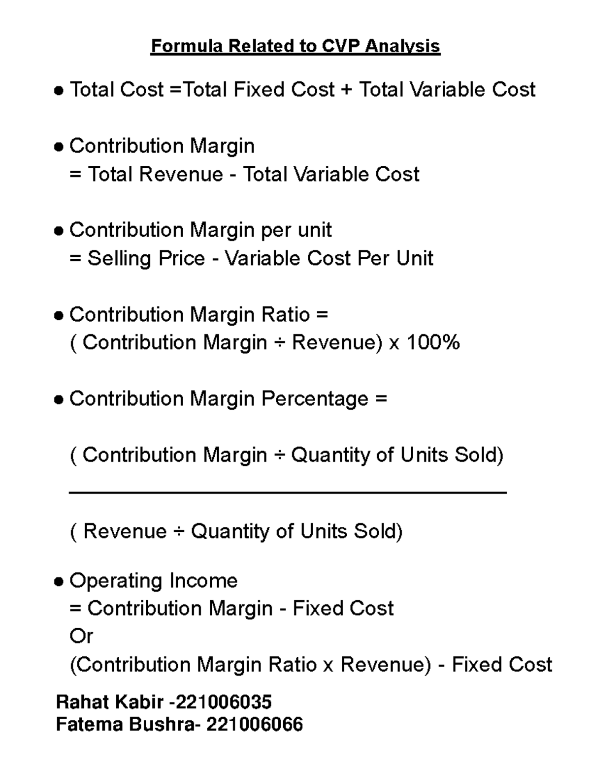 Formula Of CVP - Important Document - Formula Related to CVP Analysis ...