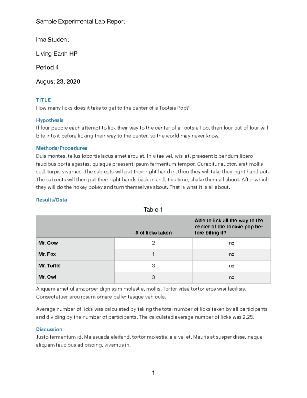 Sample Experimental Lab Report - Methods/Procedures Duis montes, tellus ...