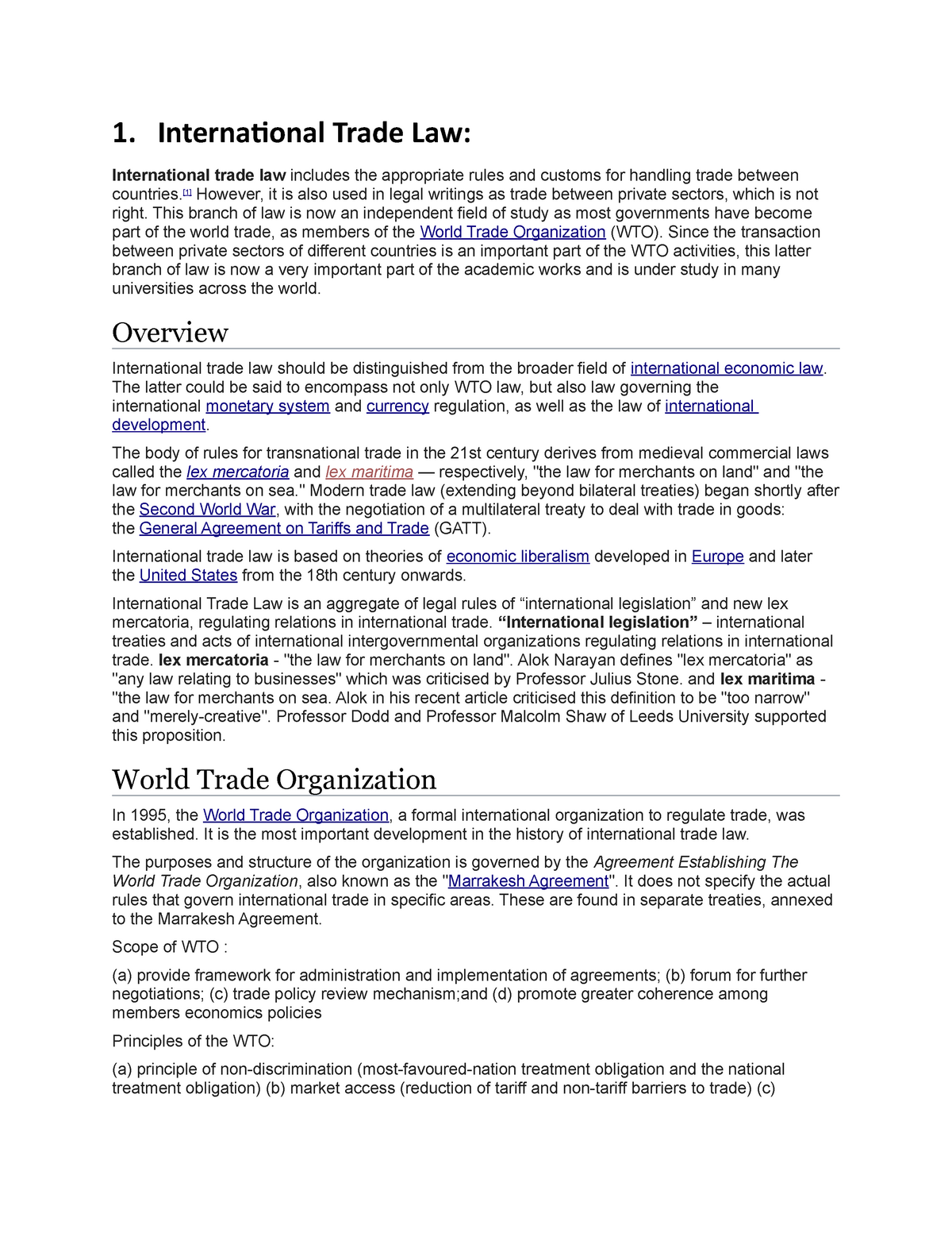 international trade law assignment