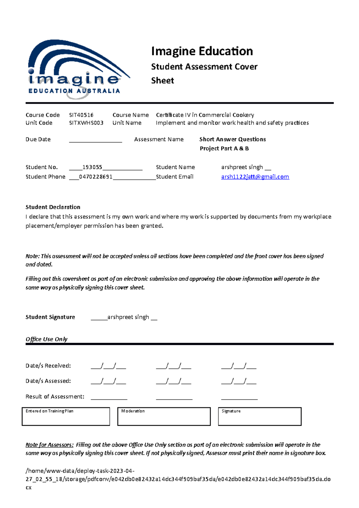 implement and monitor work health and safety practices assignment