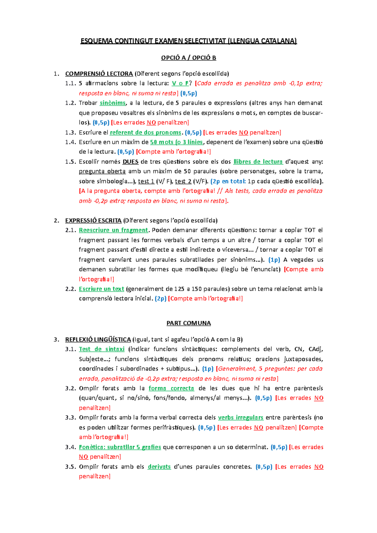 Esquema contingut Examen Selectivitat - ESQUEMA CONTINGUT EXAMEN ...