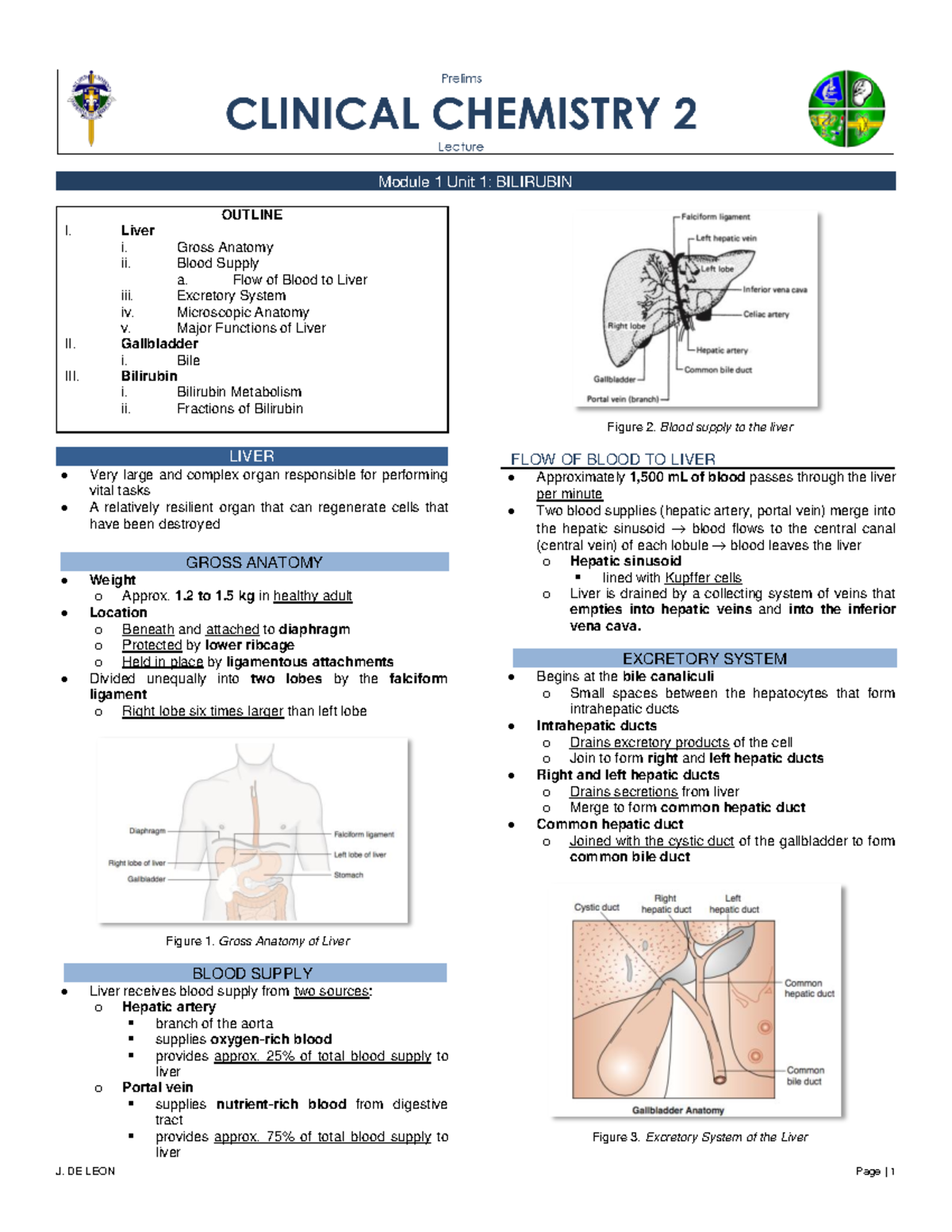 CC Module 1 Combined - J. DE LEON Page | 1 Module 1 Unit 1: BILIRUBIN ...