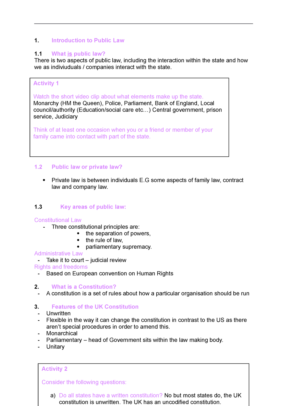 Public Law Full Notes Introduction To Public Law 1 What Is Public Law There Is Two Aspects Of 4047