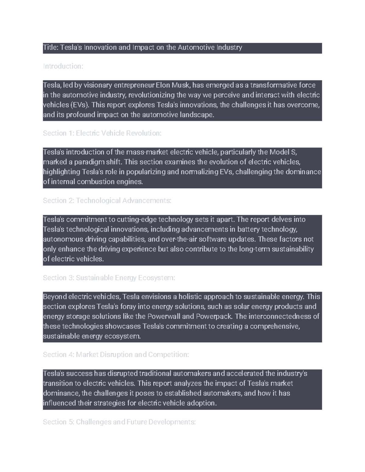 Title Tesla's Innovation and Impact on the Automotive Industry - Title ...