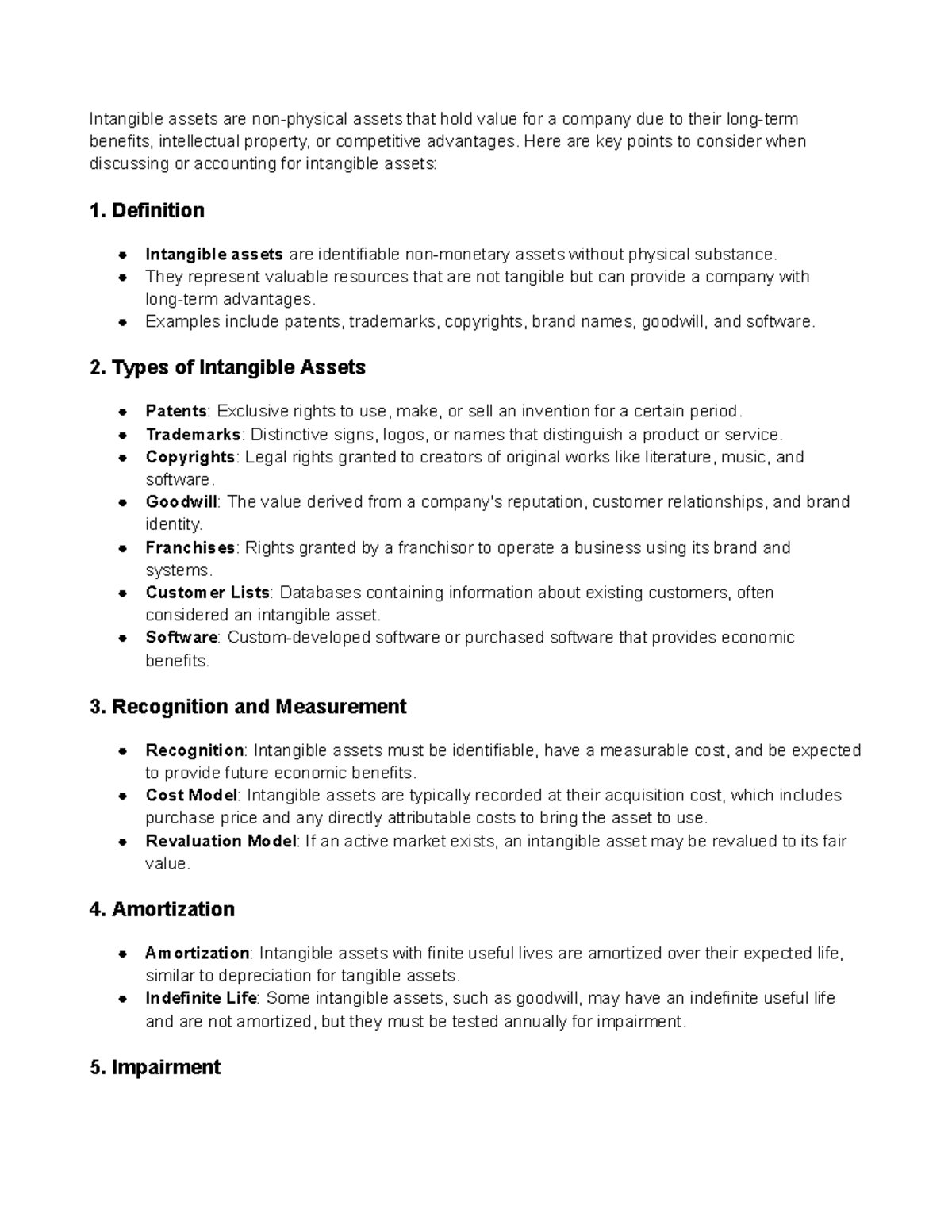 Intangible assets - Here are key points to consider when discussing or ...