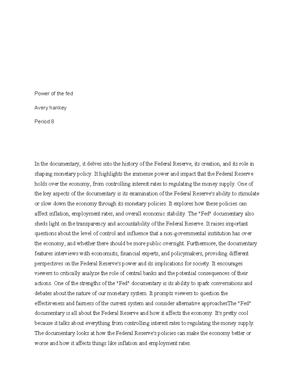 Power of the fed hankey kjcbkjs Power of the fed Avery hankey