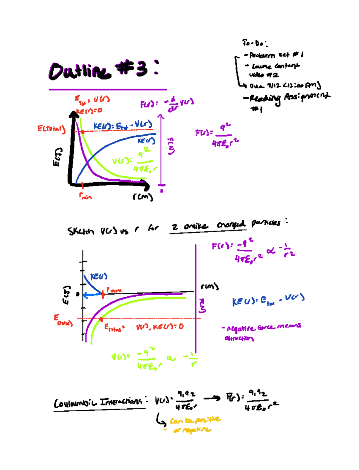 Outline #3 Colulombic Potential Energy, Conservation of Energy ...