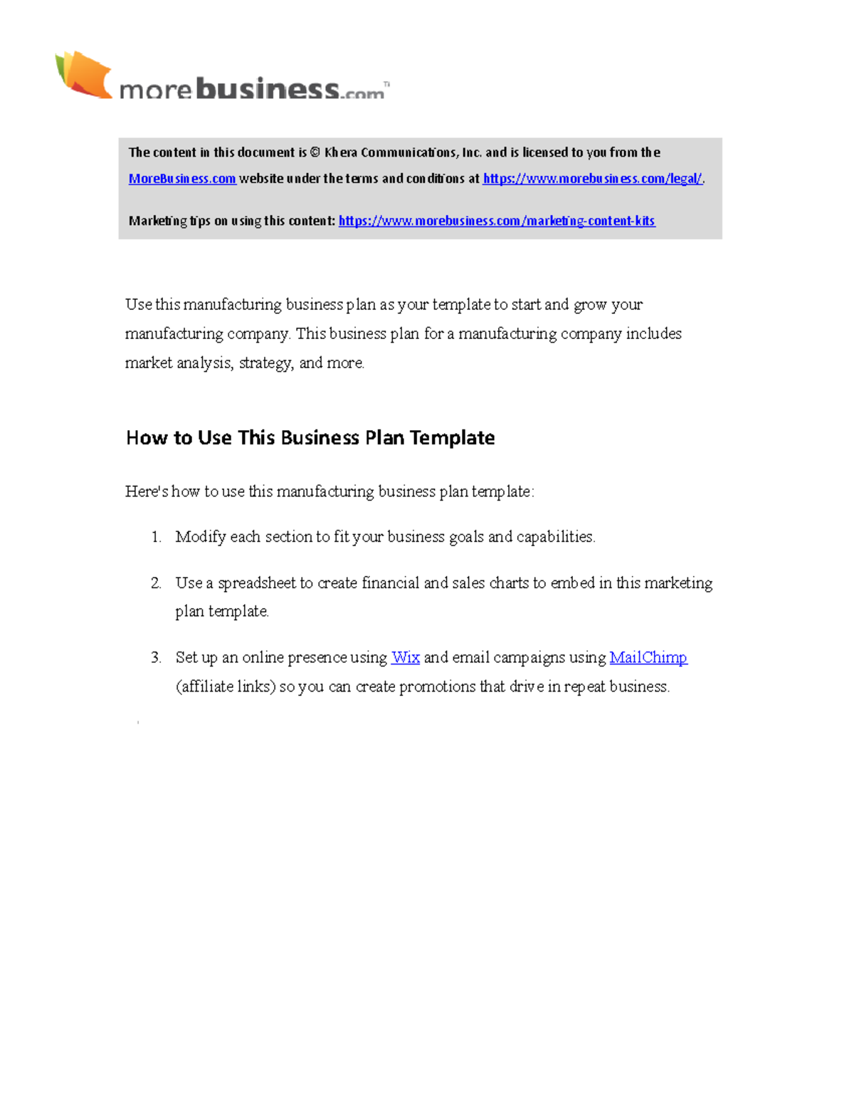 manufacturing business plan sample pdf