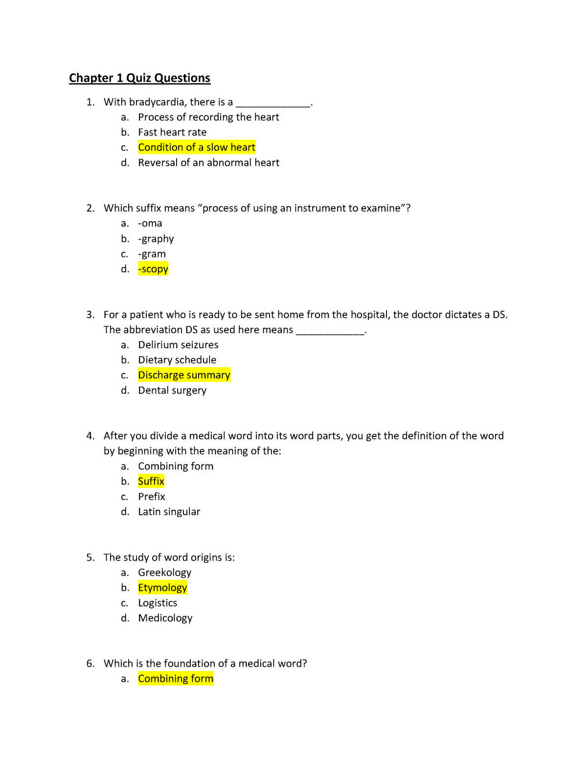 Introduction To Medical Terminology Chapter 1 Answer Key