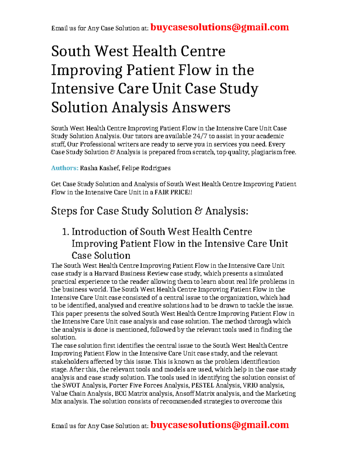 Case Solution South West Health Centre Improving Patient Flow in the ...