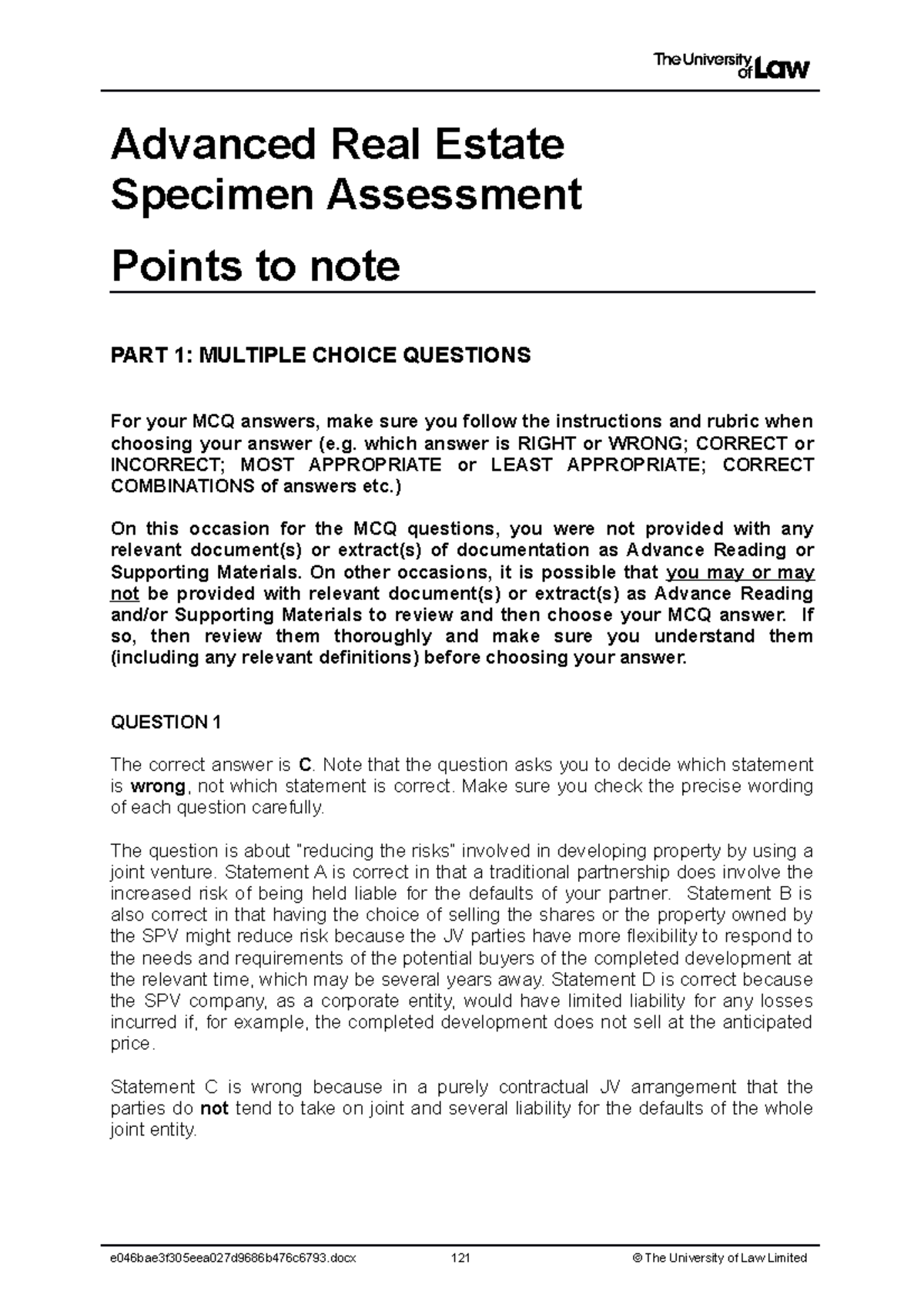 2021 are ce01 specimen assessment sample answer - Advanced Real Estate ...