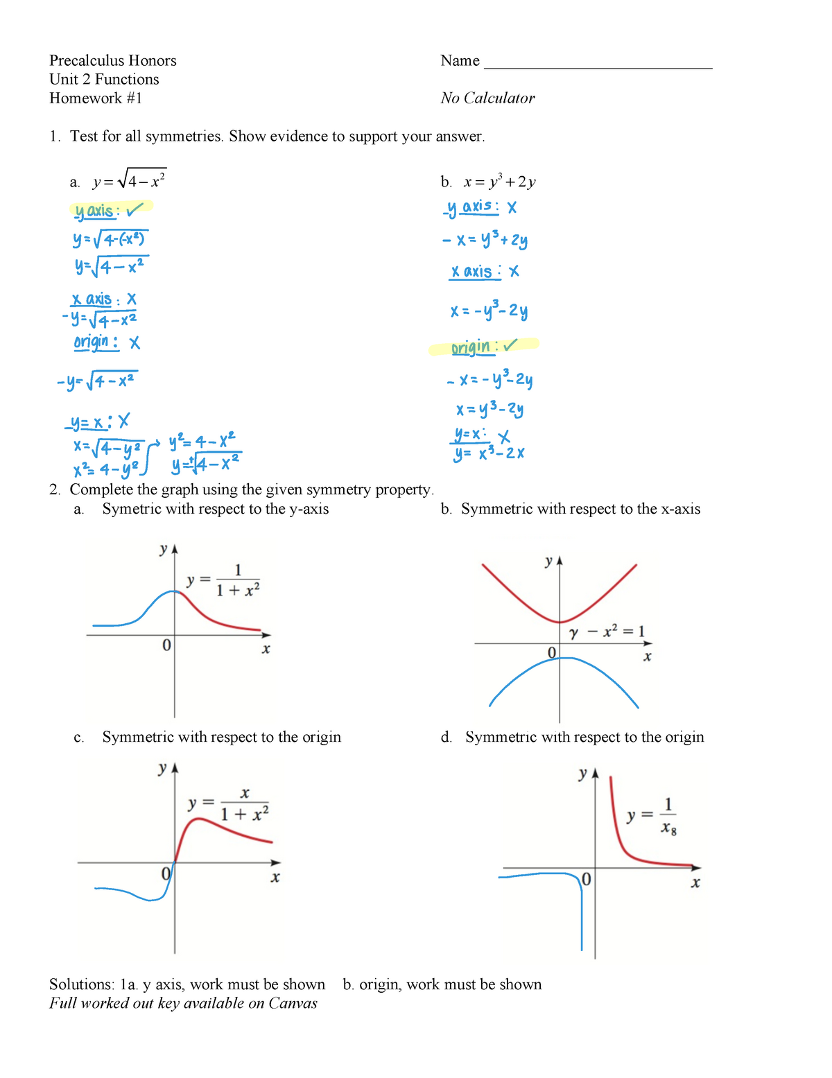 02 Hw#1 - Math Worksheet - Precalculus Honors Name 