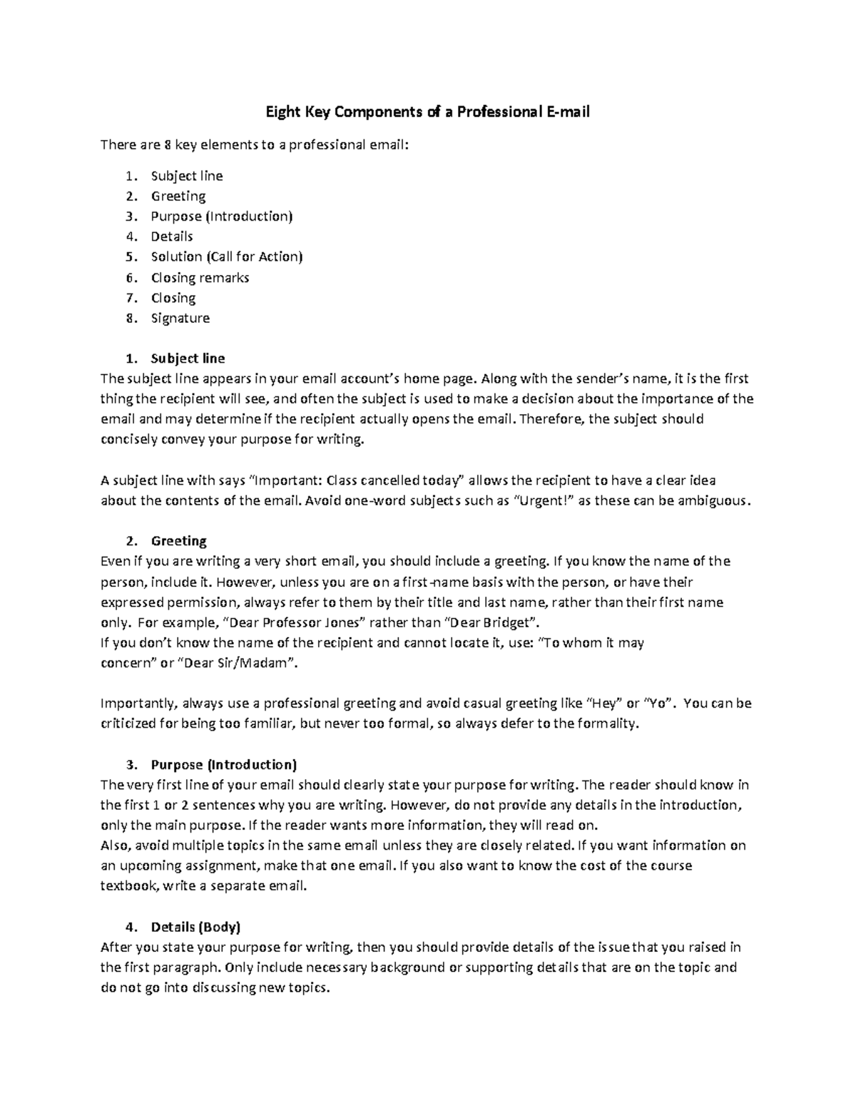 Email Components Eight Key Components Of A Professional E mail There 