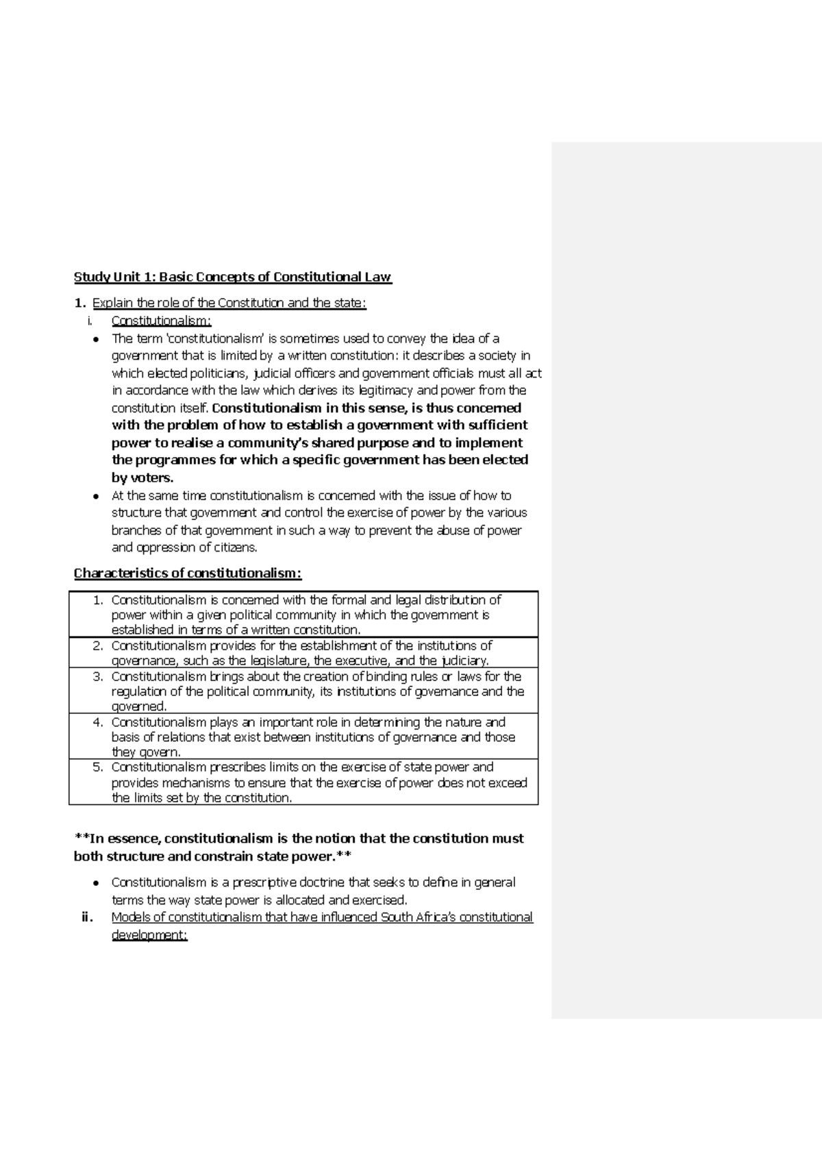 Constitutional Law Notes 3 - Study Unit 1: Basic Concepts of ...