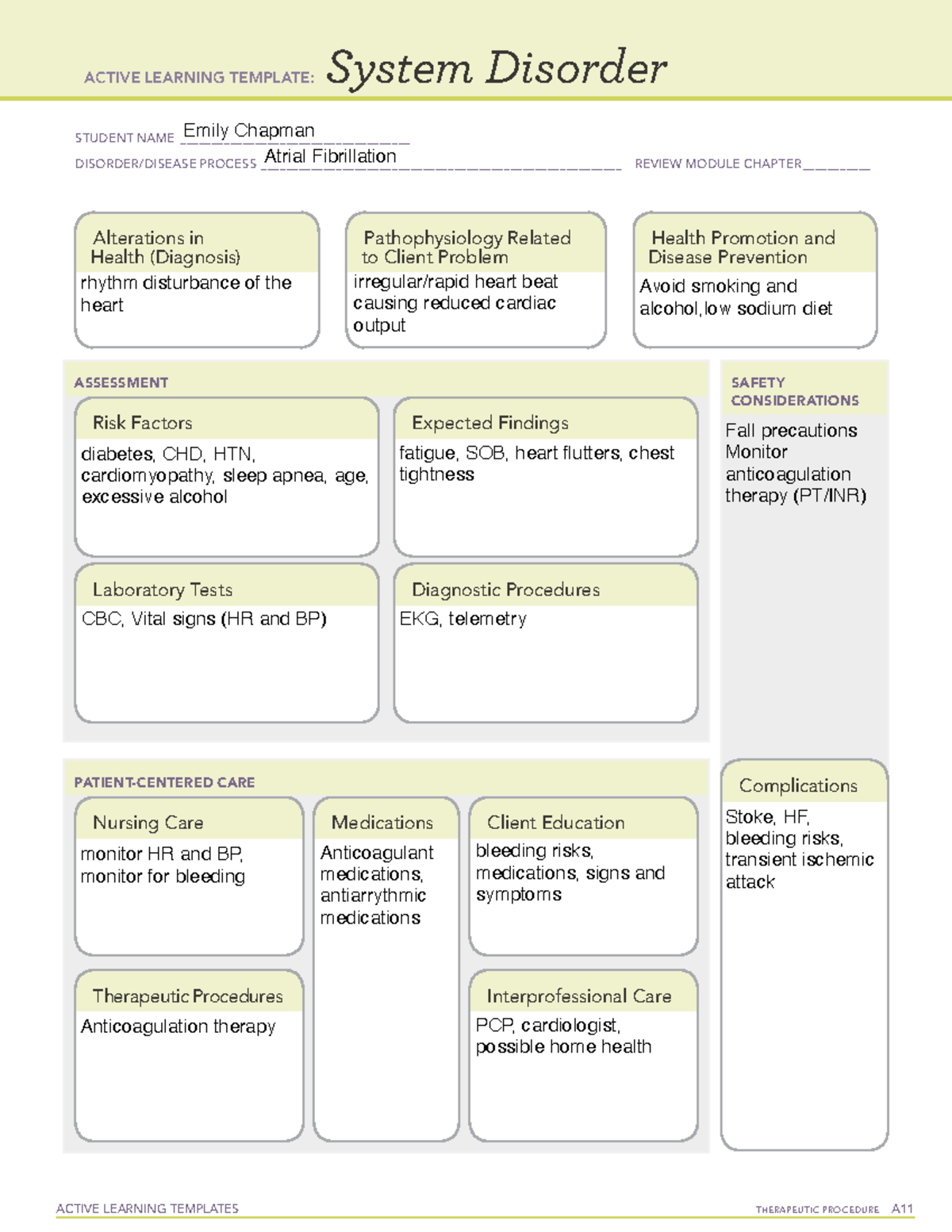 Atrial Fibrillation system ACTIVE LEARNING TEMPLATES THERAPEUTIC