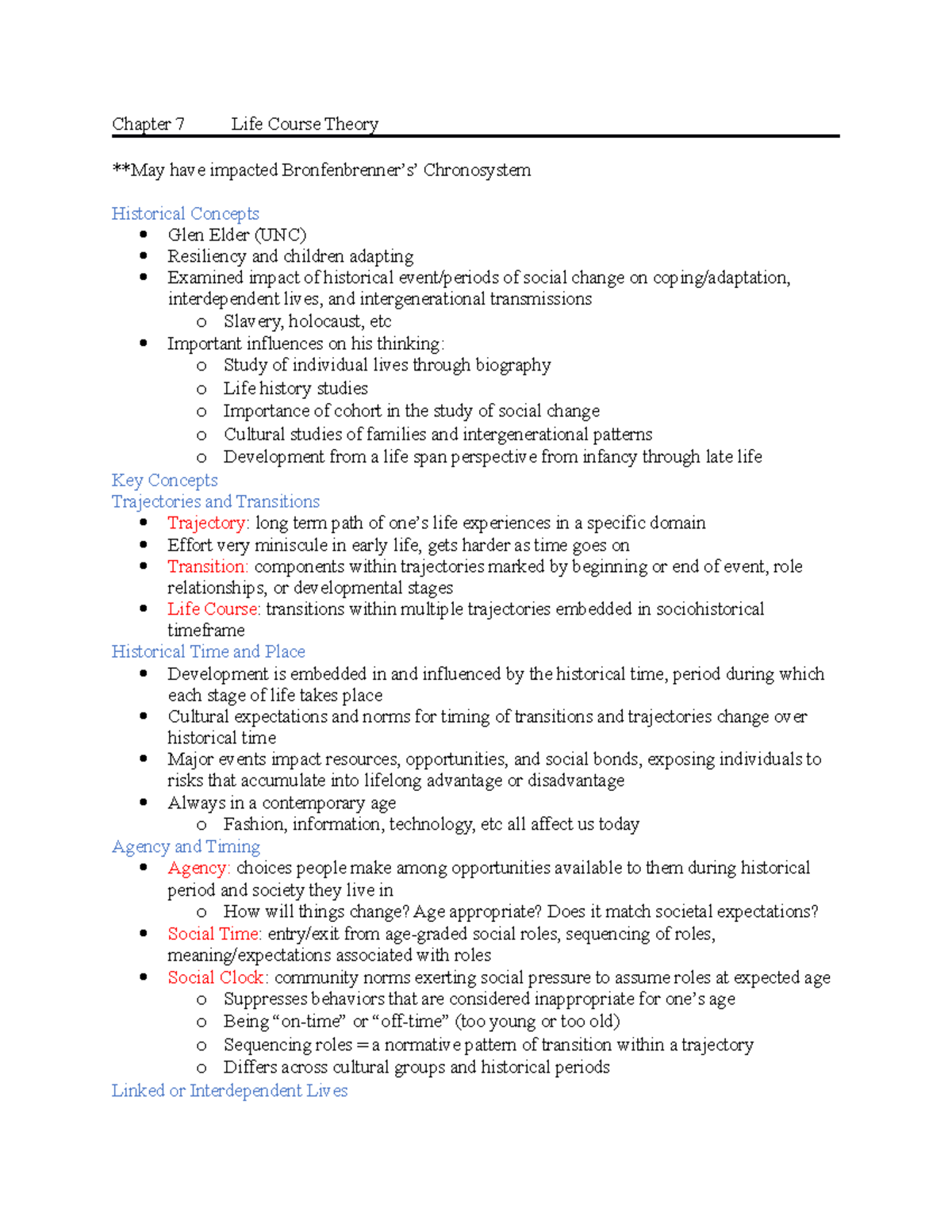 Life Course Theory Notes - Chapter 7 Life Course Theory **May Have ...