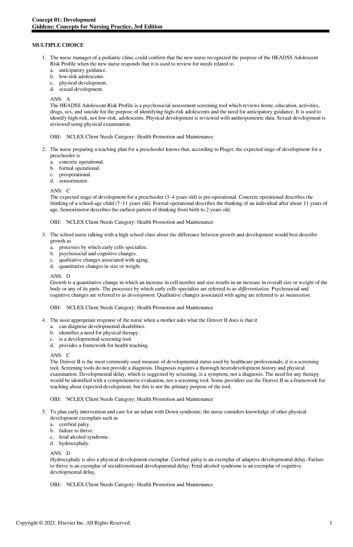 Exam View - Chapter 01 - Copyright © 2021, Elsevier Inc. All Rights ...