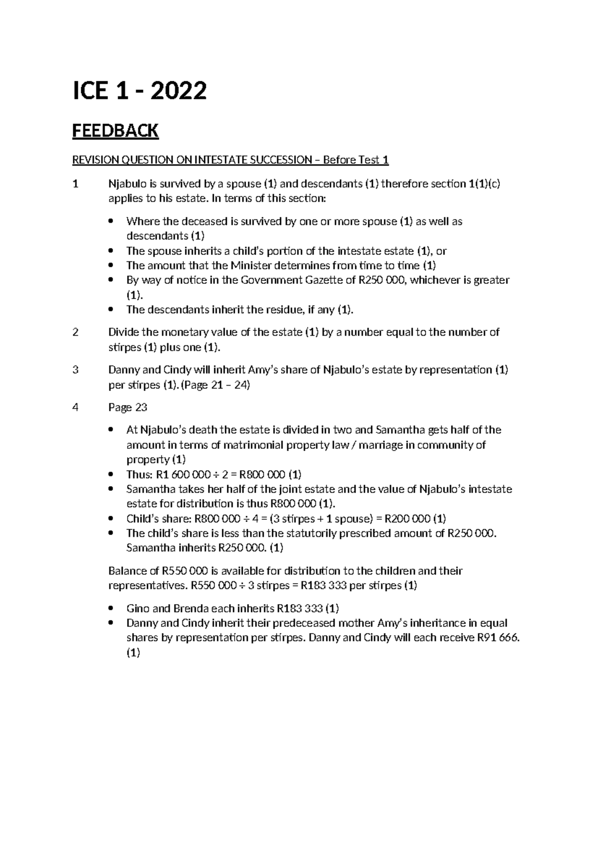 ICE 1 Revision Feedback Q on Intestate Succession Feedback - ICE 1 ...