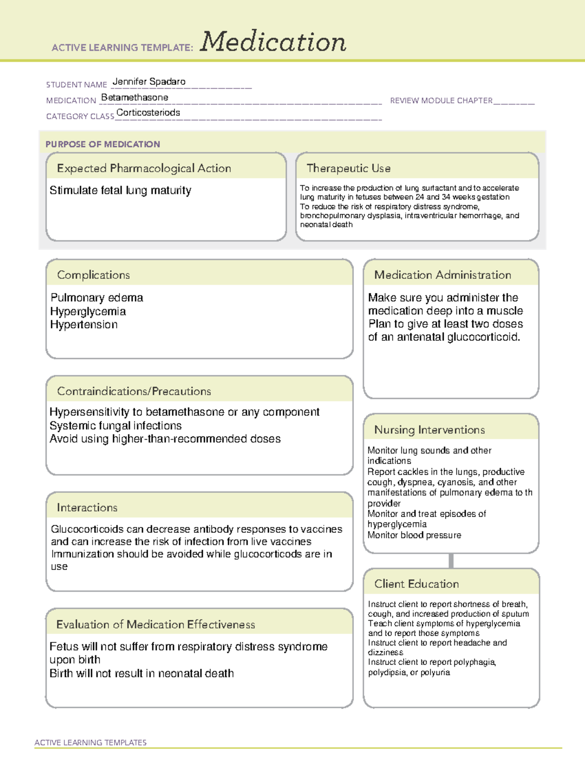 Betamethasone medication card - ACTIVE LEARNING TEMPLATES Medication ...